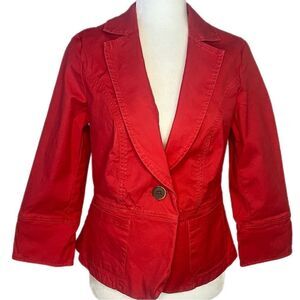 CAbi Coral Denim Jacket with 3/4 Sleeves. Style 878. Size 8. Great Condition!!